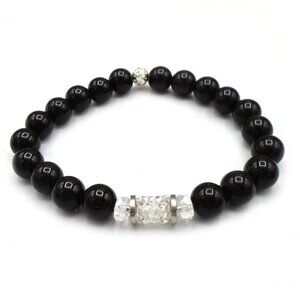 NWT ~ BLACK ONYX and ROCK CRYSTALS Stretch Bracelet